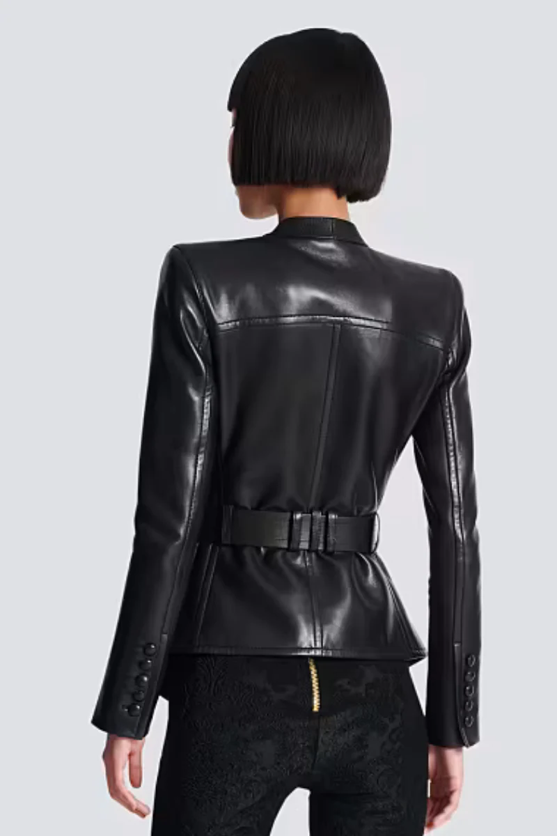 1-Button Belted Leather Jacket - Image 4