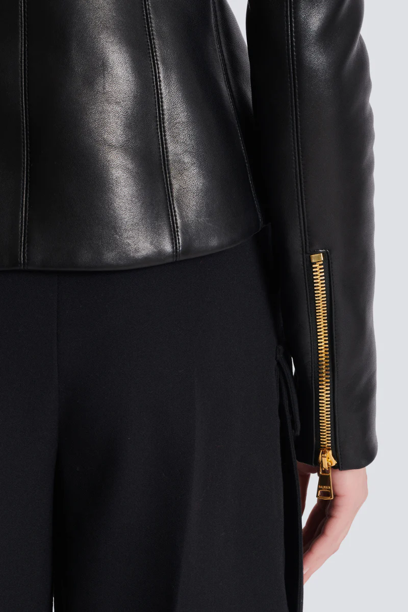 Cropped Peplum Leather Jacket - Image 3