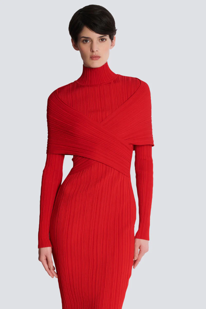 Long Pleated Knit Dress - Image 3