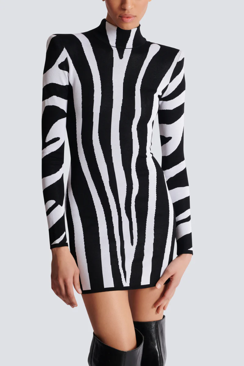 Zebra Intarsia Knit Dress - Image 3