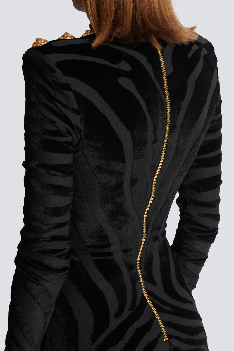 Zebra Print Velvet Dress - Image 5